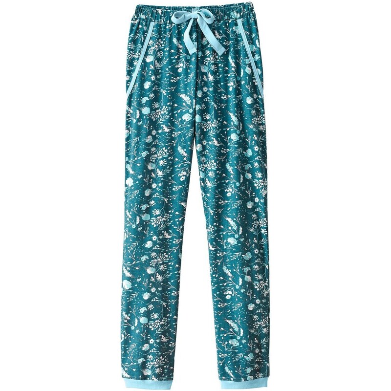 Blancheporte Pyžamové kalhoty s potiskem květin smaragdová 38/40