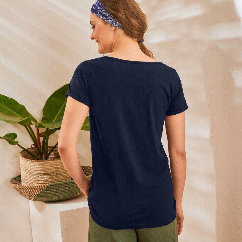 Blancheporte Jednobarevné tričko s tuniským výstřihem námořnická modrá 50