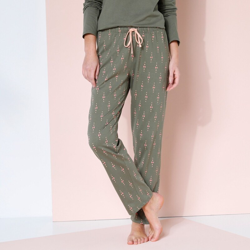Blancheporte Pyžamové dlouhé kalhoty Bohème s potiskem khaki 89828127