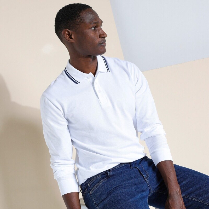 Blancheporte Polo tričko s pruhovaným límečkem a dlouhými rukávy