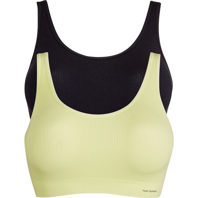 bonprix Žebrovaný podprsenkový top Seamless Feel Comfort (2 ks v balení) Černá