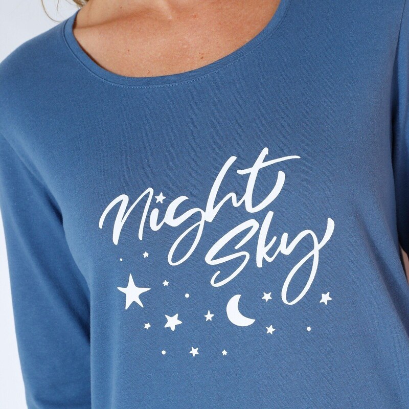 Blancheporte Dlouhá noční košile s dlouhými rukávy a potiskem "night" tmavě modrá 38/40