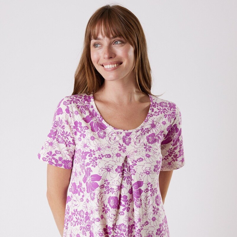 Blancheporte Dlouhá noční košile s potiskem květin purpurová 50