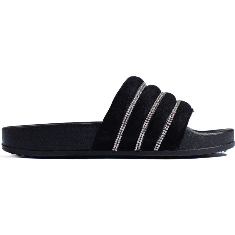 Black women's flip-flops with Shelvt rhinestones