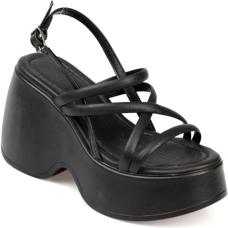 Capone Outfitters Capone Women's High Wedge Heel Ankle Strap Black Women's Sandals