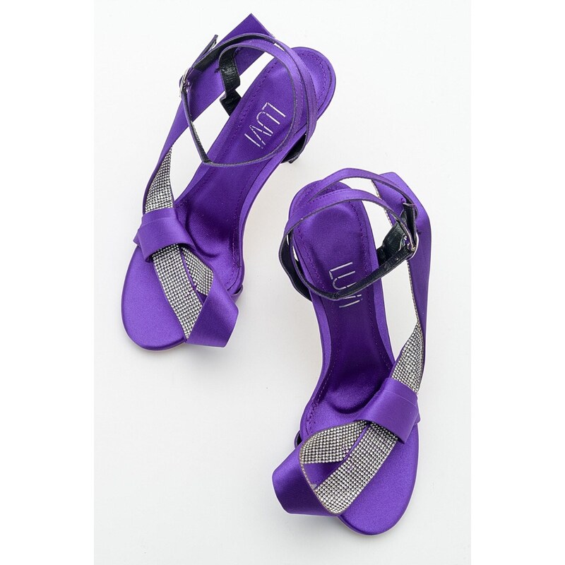 LuviShoes Pares Women's Purple Satin Heeled Shoes