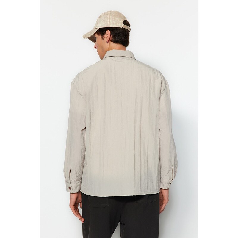 Trendyol Stone Oversize Fit Snap Closure Technical Fabric Parachute Limited Edition Shirt