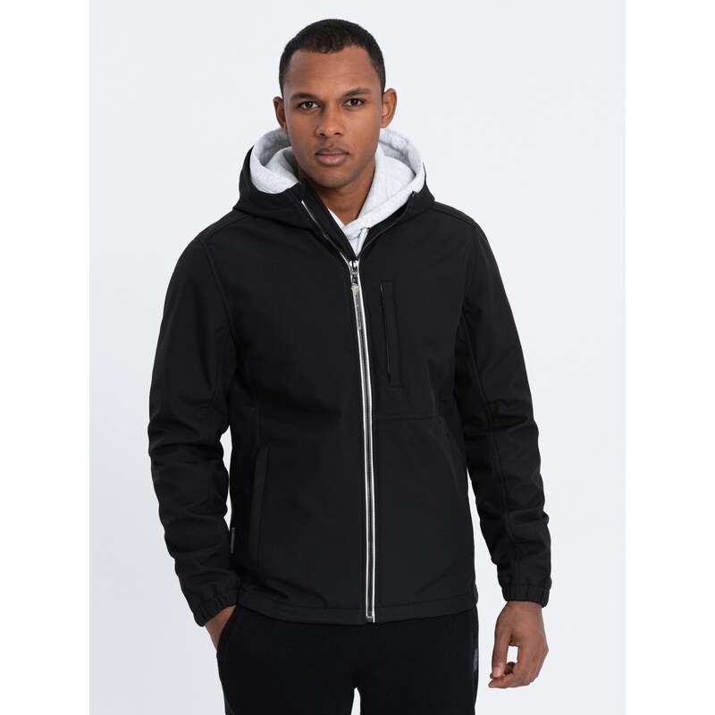 Ombre Men's SOFTSHELL jacket with fleece center - black