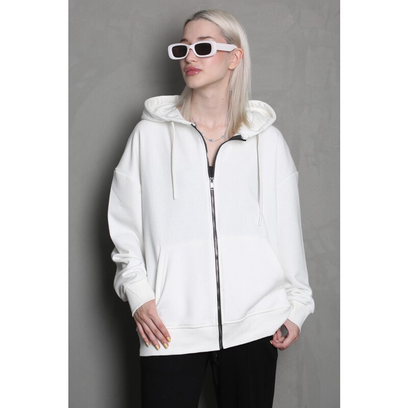 Madmext Ecru Hooded Basic Sweatshirt