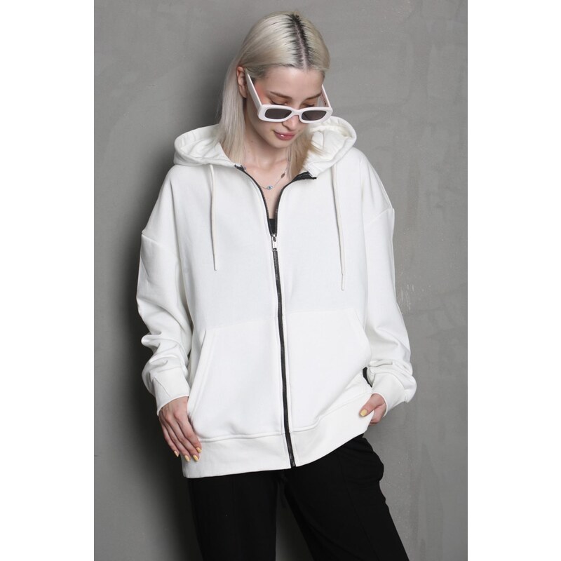 Madmext Ecru Hooded Basic Sweatshirt