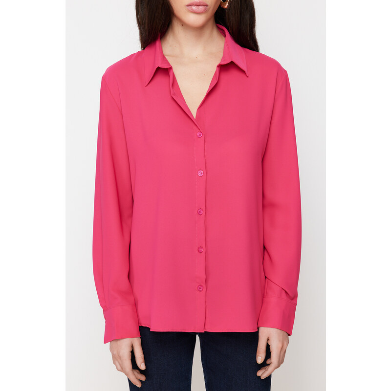 Trendyol Fuchsia Mother of Pearl Buttoned Regular Fit Matte Woven Shirt