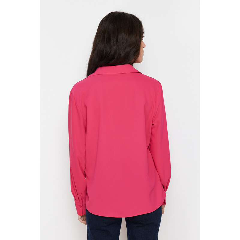 Trendyol Fuchsia Mother of Pearl Buttoned Regular Fit Matte Woven Shirt