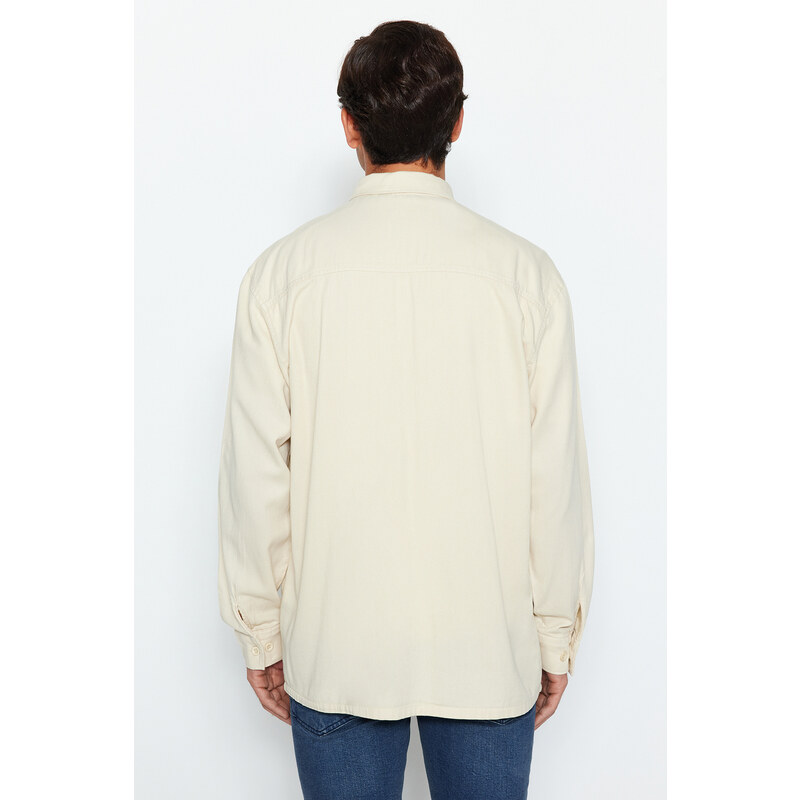 Trendyol Stone Relaxed Fit Label Detailed Single Pocket Gabardine Textured Shirt Jacket