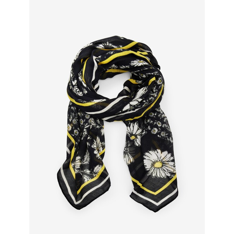 Černý dámský květovaný šátek Desigual Mixing Flower Rectangle - Dámské