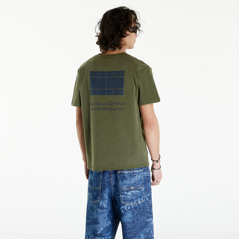 Tommy Hilfiger Pánské tričko Tommy Jeans Regular Essential Flag Tee Drab Olive Green