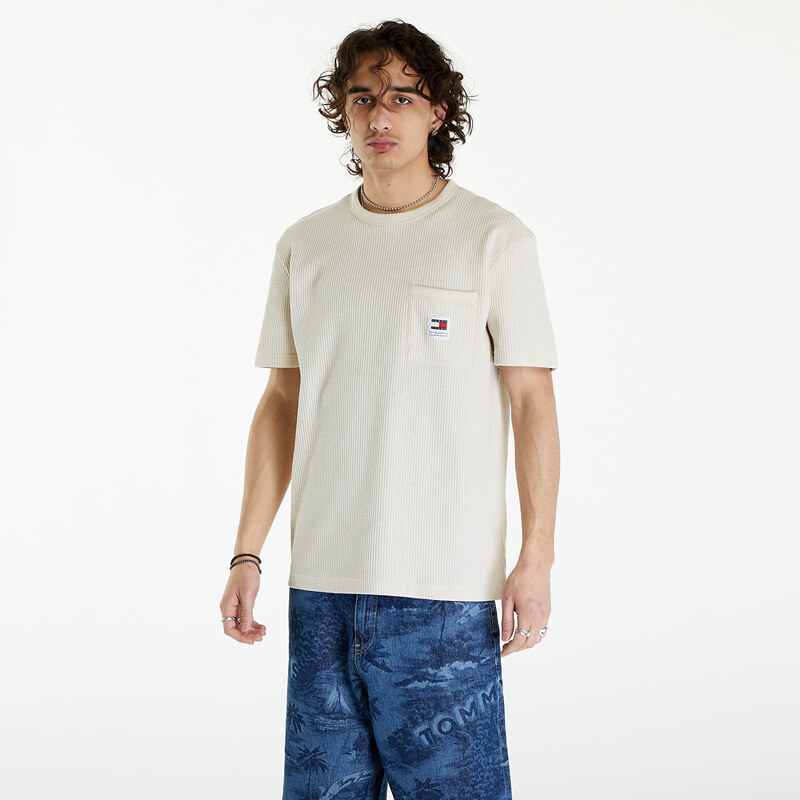 Tommy Hilfiger Pánské tričko Tommy Jeans Regular Waffle Short Sleeve Pocket Tee Newsprint