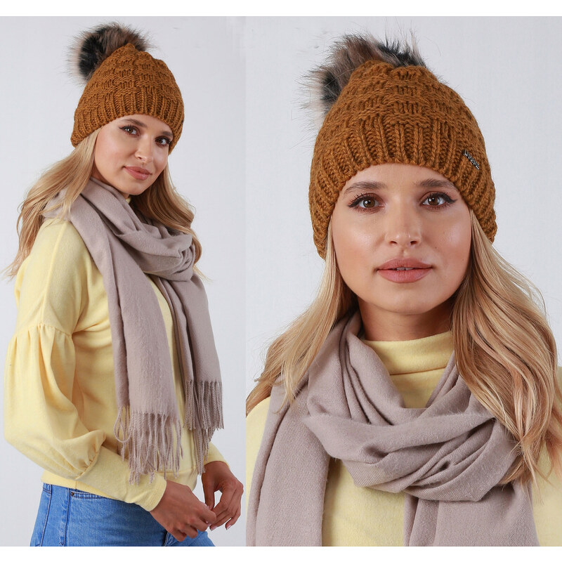 Fashionweek Dámská zimní čepice s bambulí + flísová podšívka