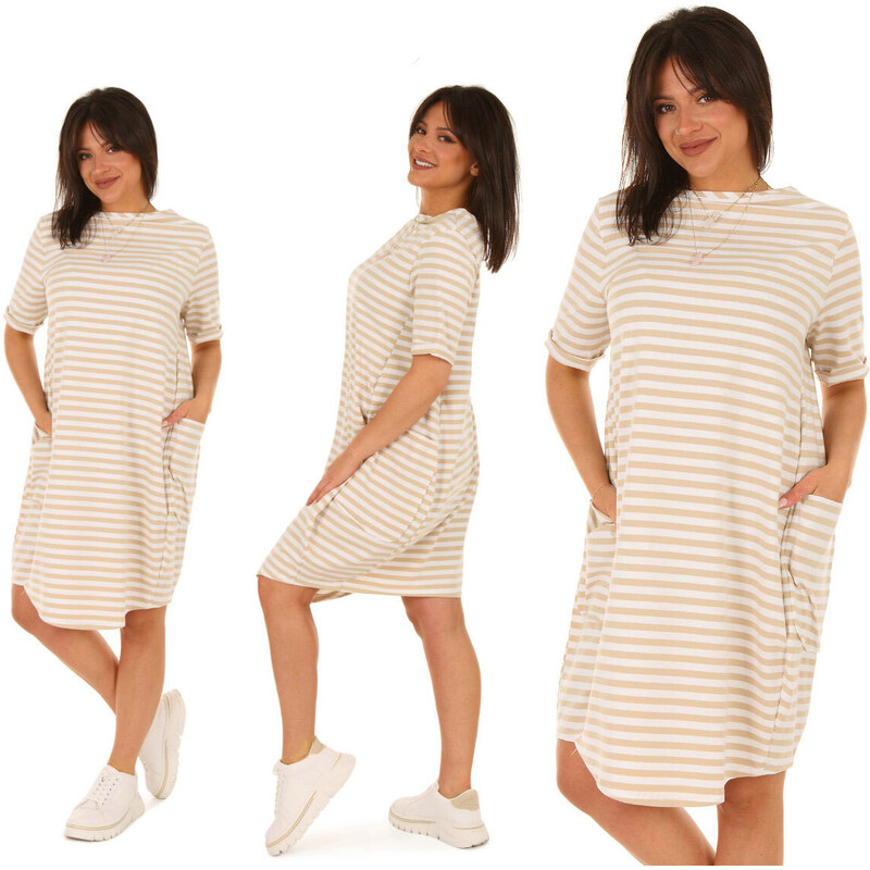 Fashionweek Pohodlné pruhované teplákové letní šaty s kapsami MARINE 72563813
