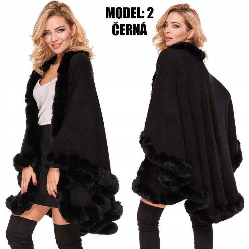 Fashionweek Extrémně teplé a efektivní dámské pončo s kožešinou KARR09 110647891