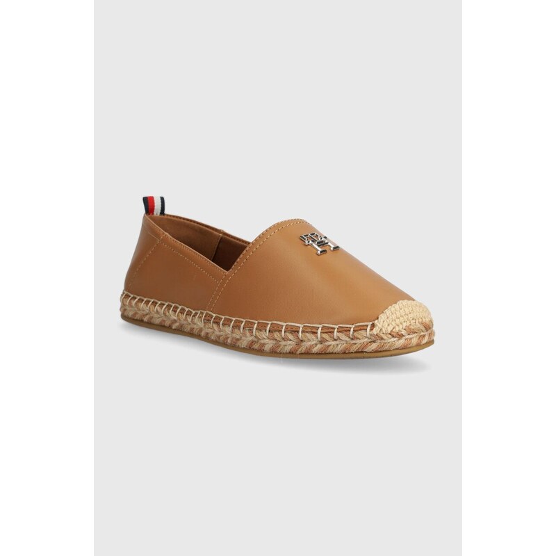 Kožené espadrilky Tommy Hilfiger TH LEATHER FLAT ESPADRILLE hnědá barva, FW0FW07720