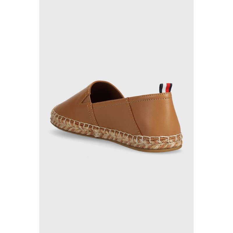 Kožené espadrilky Tommy Hilfiger TH LEATHER FLAT ESPADRILLE hnědá barva, FW0FW07720