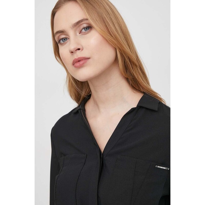 Košile Calvin Klein dámská, černá barva, regular, s klasickým límcem