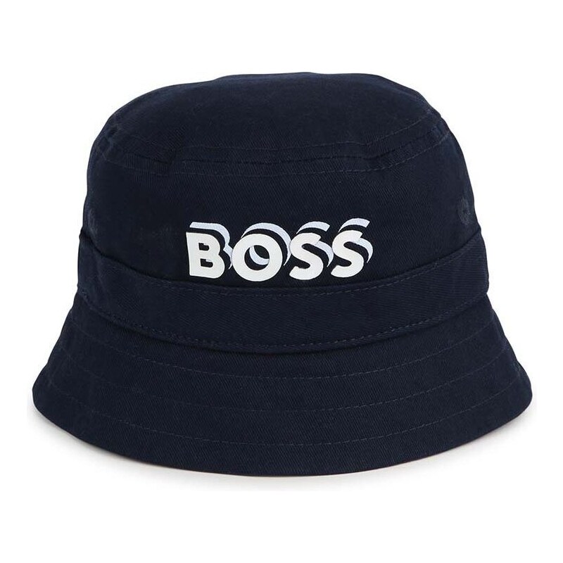 Dětská bavlněná čepice BOSS tmavomodrá barva