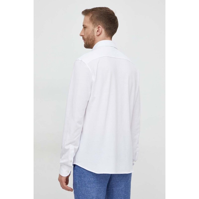 Bavlněná košile BOSS bílá barva, regular, s italským límcem