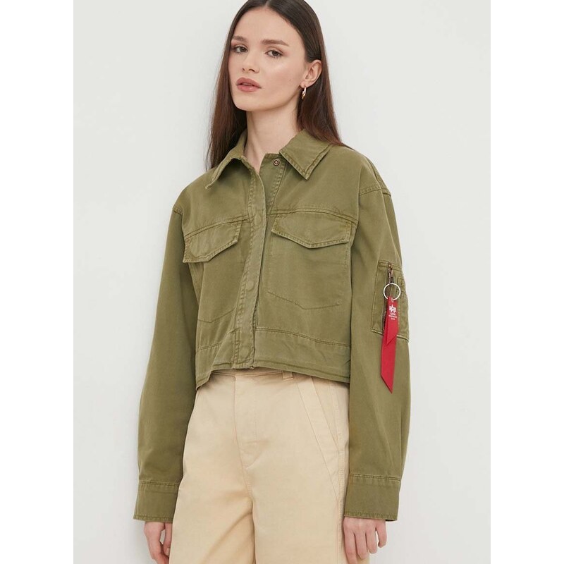 Bavlněná bunda Alpha Industries zelená barva, oversize