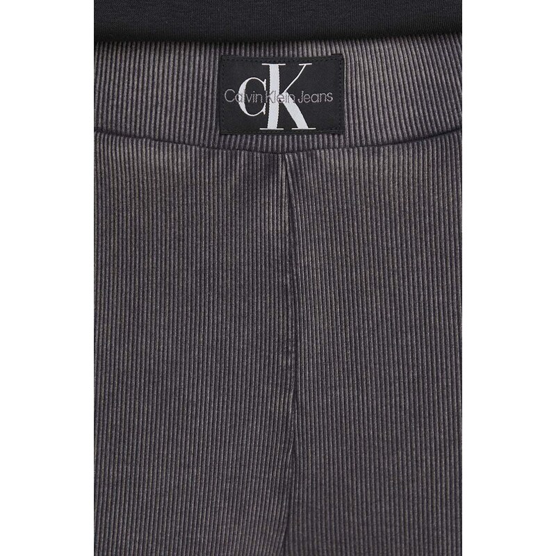 Kalhoty Calvin Klein Jeans dámské, šedá barva, zvony, high waist