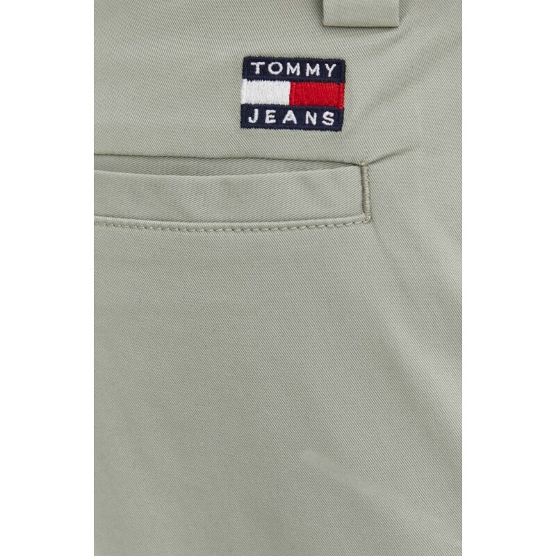 Kalhoty Tommy Jeans pánské, zelená barva, ve střihu chinos