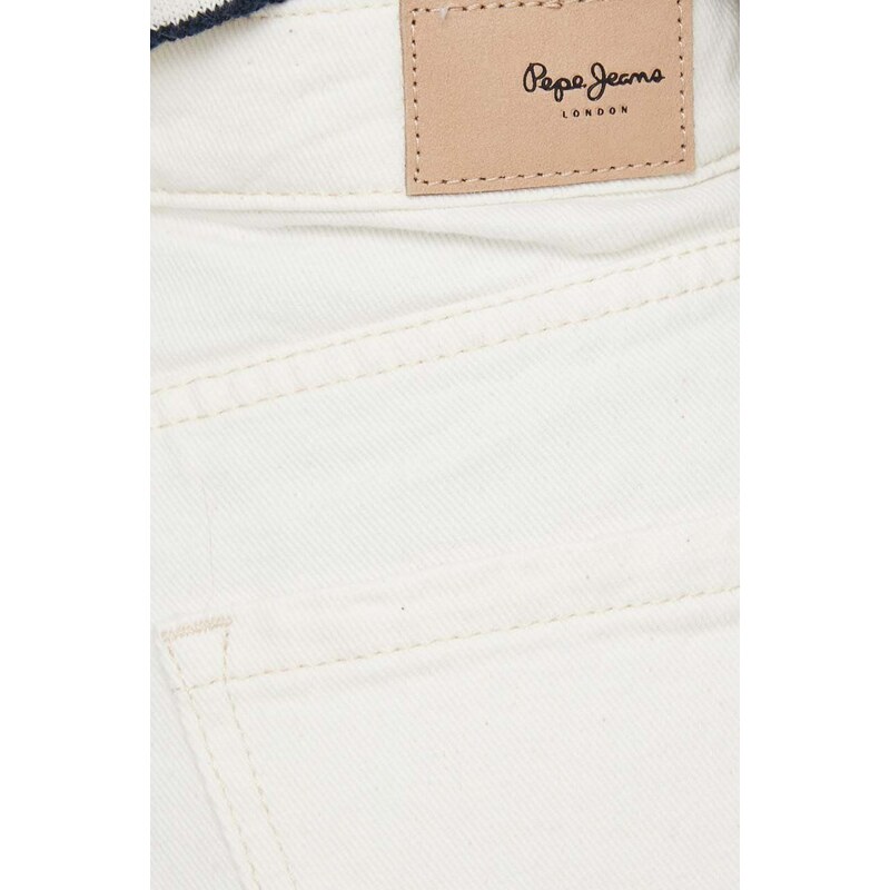 Džínové šortky Pepe Jeans dámské, béžová barva, hladké, high waist