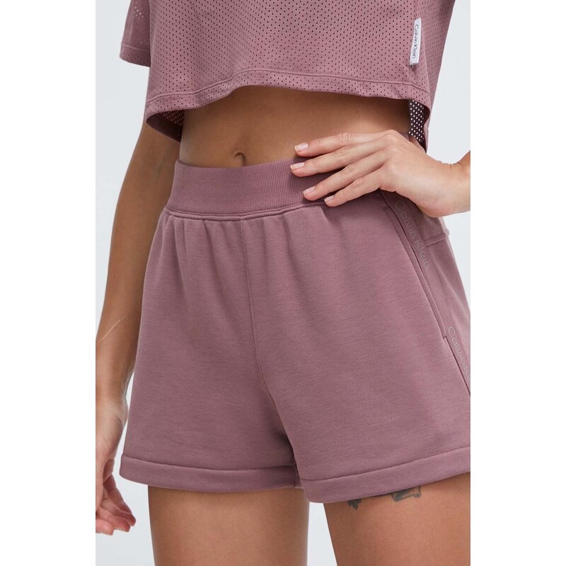 Tréninkové šortky Calvin Klein Performance růžová barva, hladké, medium waist