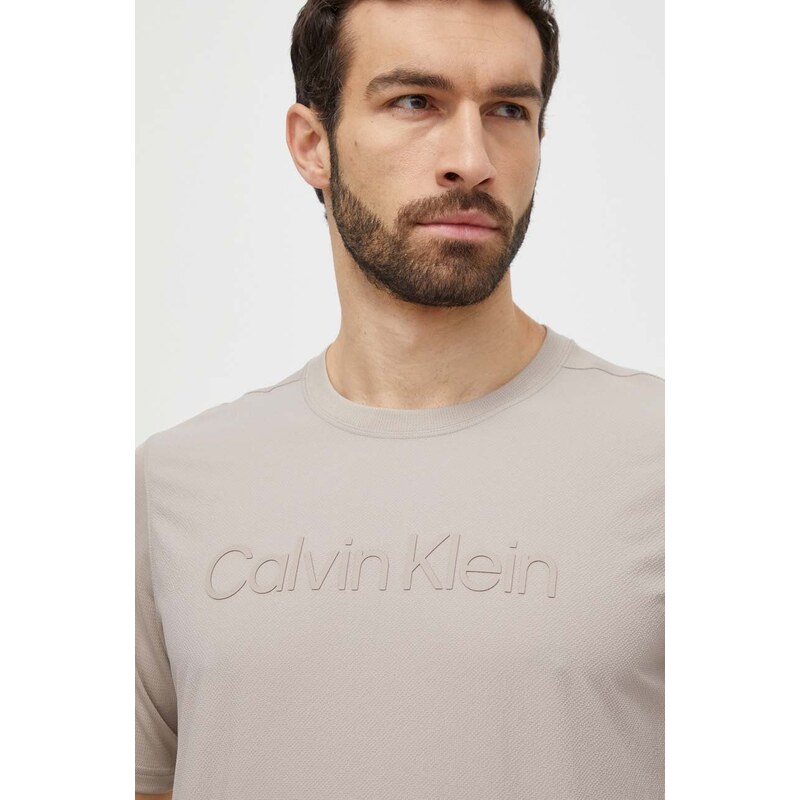Tréninkové tričko Calvin Klein Performance béžová barva, s aplikací