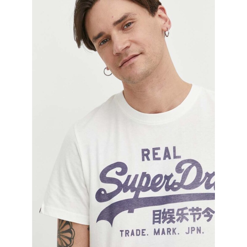 Bavlněné tričko Superdry bílá barva