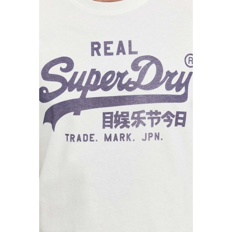 Bavlněné tričko Superdry bílá barva