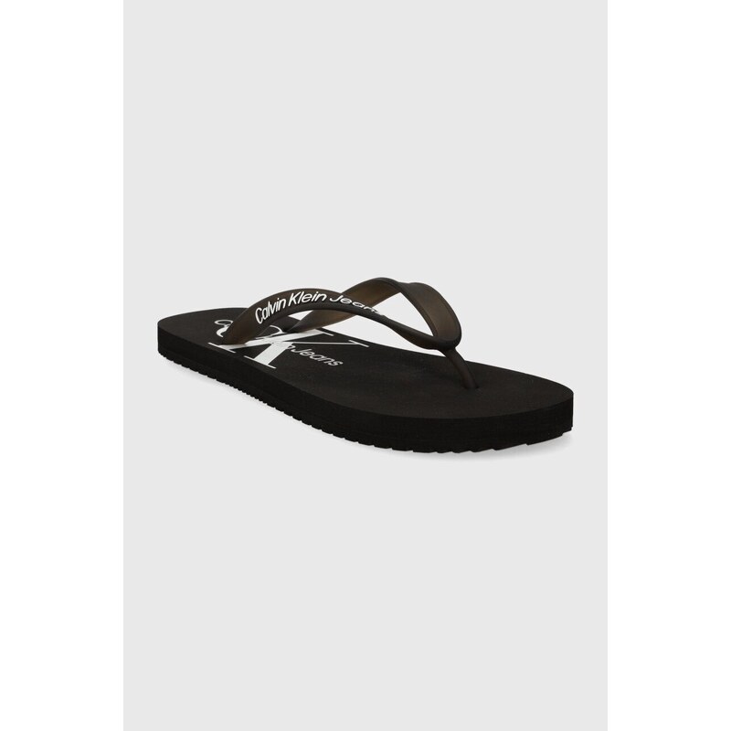 Žabky Calvin Klein Jeans BEACH SANDAL MONOLOGO TPU dámské, černá barva, na plochém podpatku, YW0YW01246