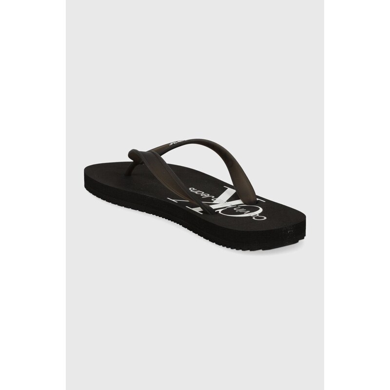 Žabky Calvin Klein Jeans BEACH SANDAL MONOLOGO TPU dámské, černá barva, na plochém podpatku, YW0YW01246