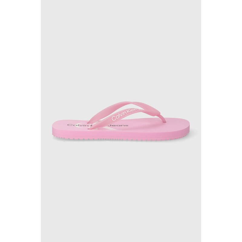 Žabky Calvin Klein Jeans BEACH SANDAL MONOLOGO TPU dámské, růžová barva, na plochém podpatku, YW0YW01246