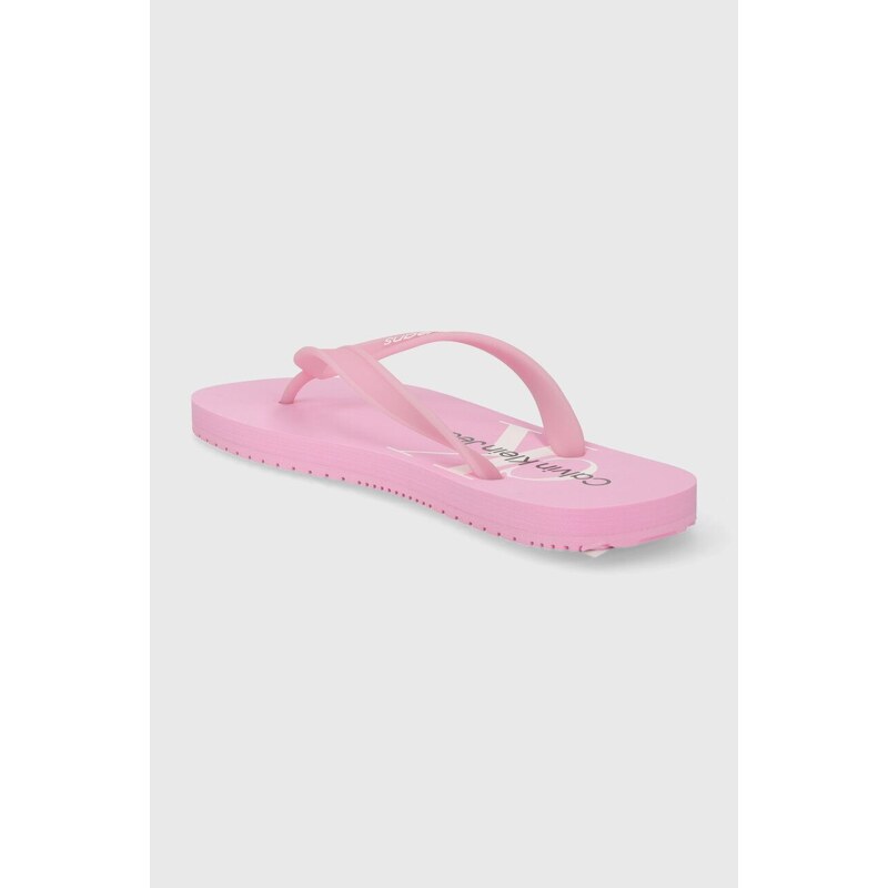 Žabky Calvin Klein Jeans BEACH SANDAL MONOLOGO TPU dámské, růžová barva, na plochém podpatku, YW0YW01246