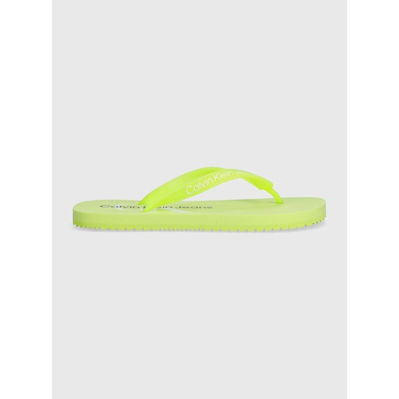 Žabky Calvin Klein Jeans BEACH SANDAL MONOLOGO TPU dámské, zelená barva, na plochém podpatku, YW0YW01246