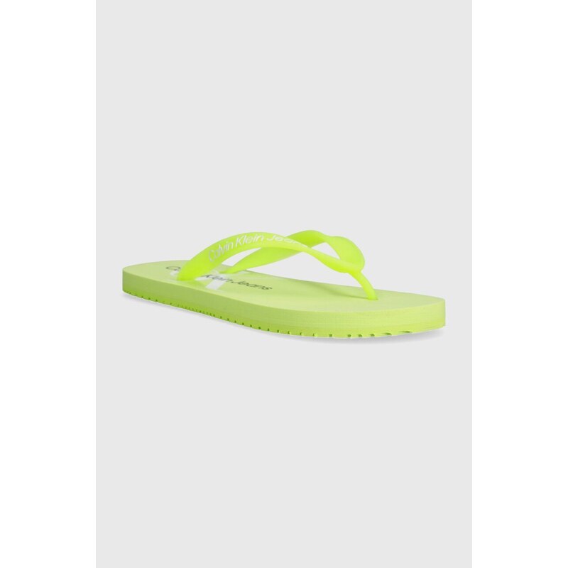 Žabky Calvin Klein Jeans BEACH SANDAL MONOLOGO TPU dámské, zelená barva, na plochém podpatku, YW0YW01246