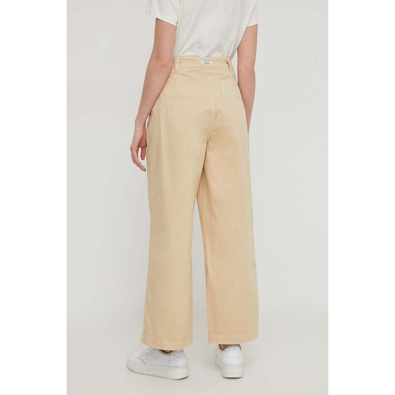 Kalhoty Pepe Jeans Tasha dámské, béžová barva, jednoduché, high waist