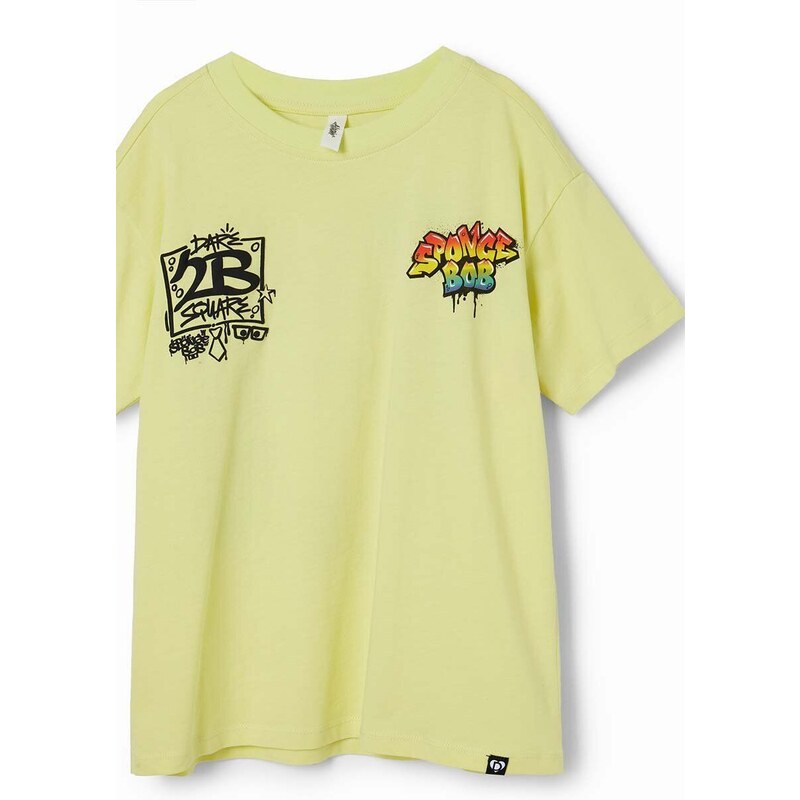 Dětské bavlněné tričko Desigual žlutá barva, s potiskem