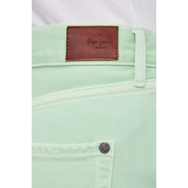 Džínové šortky Pepe Jeans dámské, zelená barva, hladké, high waist