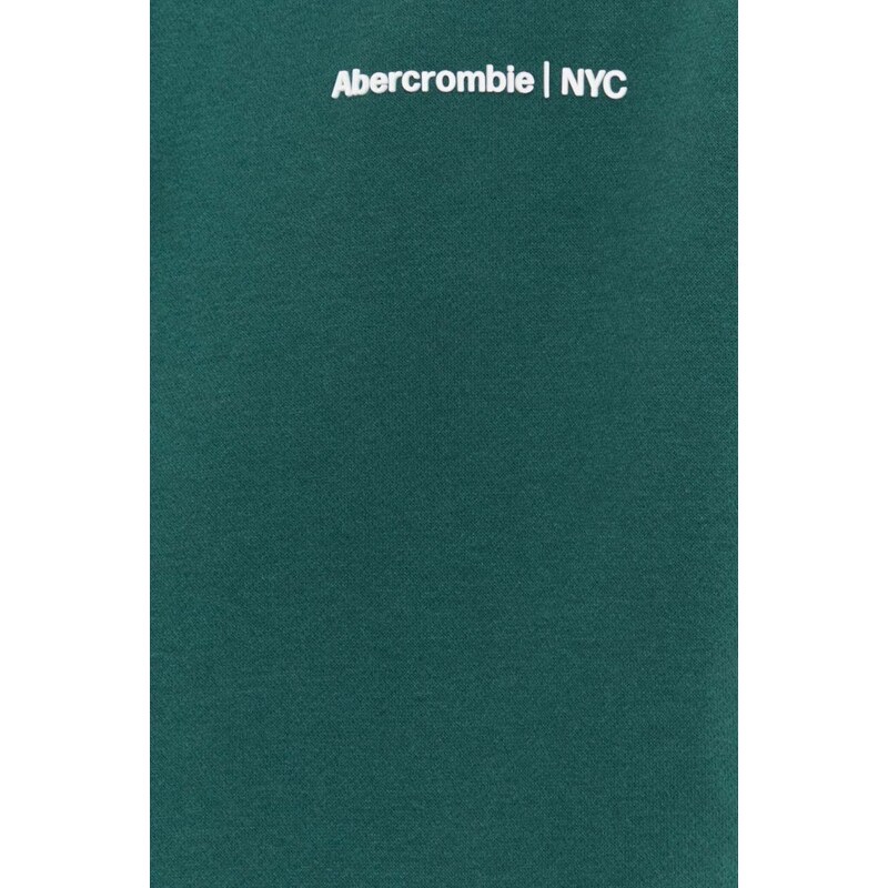 Mikina Abercrombie & Fitch pánská, zelená barva, s kapucí, s aplikací
