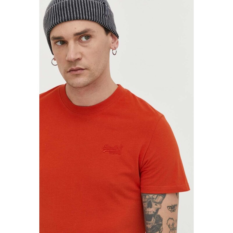 Bavlněné tričko Superdry oranžová barva