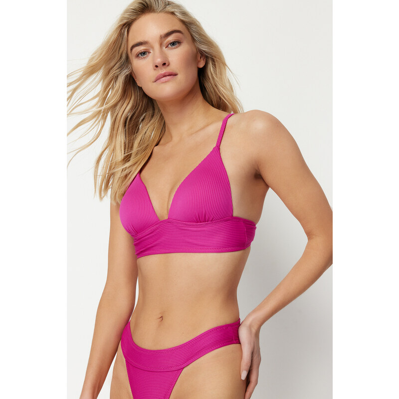 Trendyol Fuchsia Triangle Push Up Texturovaný horní díl bikin