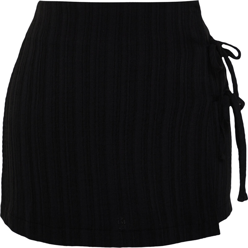 Trendyol Black Woven Tie Linen Blend Short Skirt