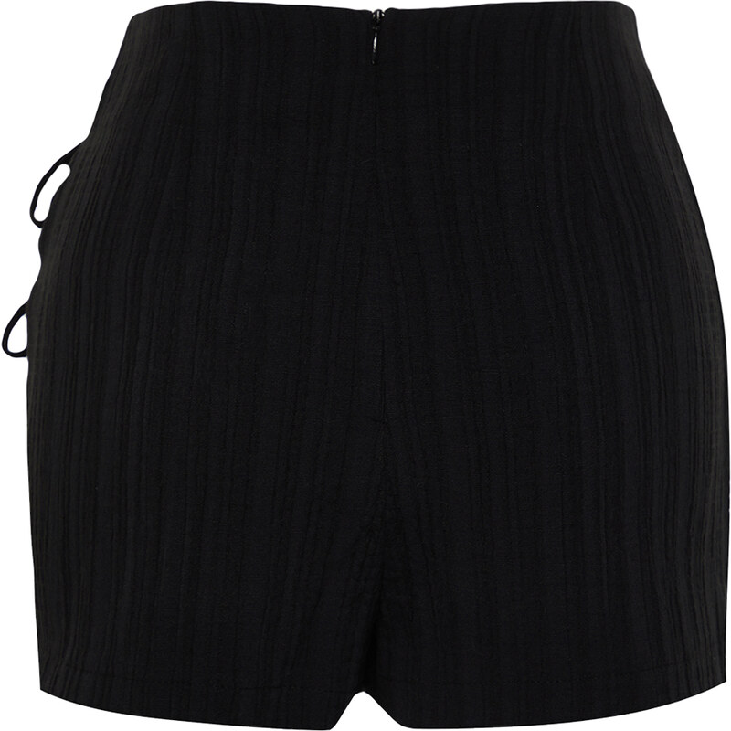 Trendyol Black Woven Tie Linen Blend Short Skirt